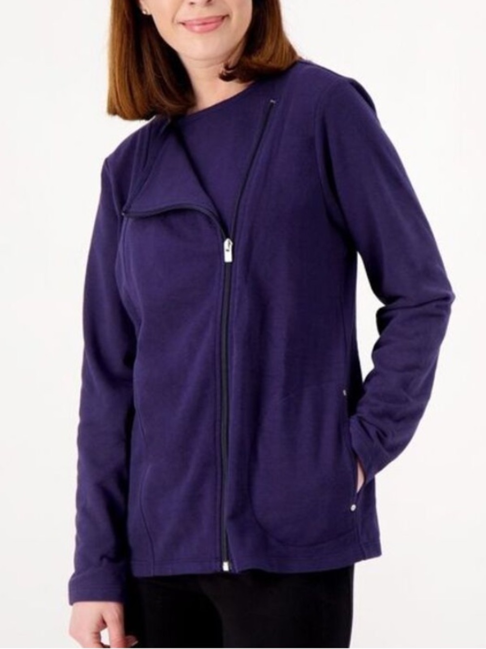 Sport Savvy Women 2X Navy Blue French Terry Long Sleeve Side Zip Moto Jacket